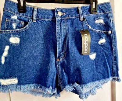 Nuevo con etiquetas Pantalones Cortos Boohoo Levure Hecho en Turquía Mujeres Azul Envejecido Denim Talla L Foto 1 de 4