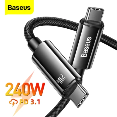 Baseus Tungsten 240W USB C to USB C Fast Charger Cable 48V/5A PD3.1. 1m, 2m, 3m - Image 1 of 4
