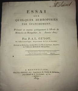 HYDROPISIES PAR ÉPANCHEMENT .1809. MÉDECINE. - Foto 1 di 2