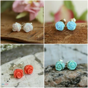 Rose Blume Labor Opal Ohrstecker Pfosten Silber Blumen Ohrringe Frauen Mädchen Schmuck - Bild 1 von 23