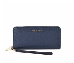 Michael Kors Jet Set Travel Large Navy Pebbled Leather Continental Wrist Wallet - Bild 1 von 2