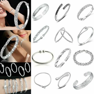 925 Sterling Silver Bangle Bracelet Women Girls /Lady Boho Charm Jewellery Gifts - Picture 1 of 28