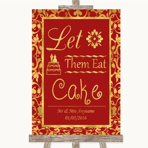Personalisiertes Hochzeitsschild Rot & Gold Let Them Eat Cake - Bild 1 von 8
