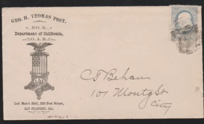 Geo. H. Thomas Post Department of California G.A.R. Ad cover w/ enclosures 1886 - Image 1 of 3