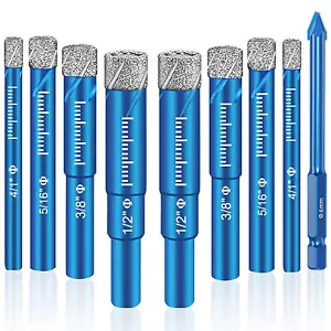 9 Pack Premium Drill Bit Set - Versatile Tools for Precise Drilling on Porcelain - Picture 1 of 12