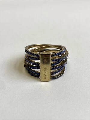 Michael Kors Blue Pave Glitz Criss Cross Ring Size 8 - Image 1 of 4