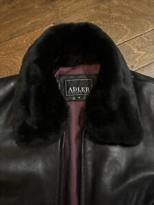 Adler Collection echte neuseeländische Lammfell schwarze Lederjacke Größe Small