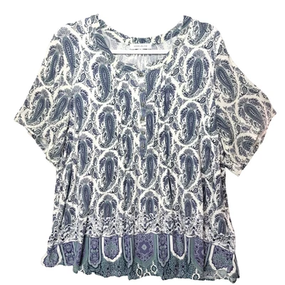 Blusa de cachemira rosa y oliva para mujer más 2X botón de metal relajado pintuck púrpura Foto 1 de 4