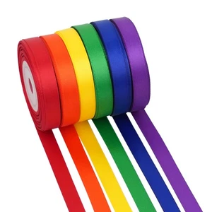 DINDOSAL Colorful Rainbow Ribbon 3/8 Inch Thin Multicolor Rainbow Satin Ribbo... - Picture 1 of 6