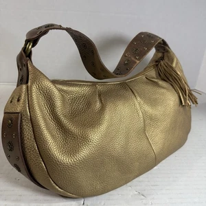 Vintage Bronze Leather Hobo Bag Purse ZB9610 With Sunflower Accents **Read** - Picture 1 of 14