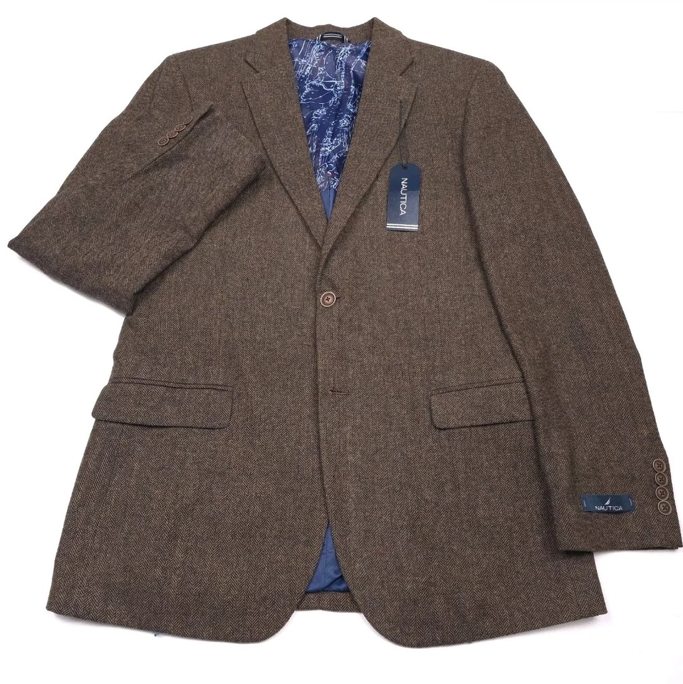 Blazer Abrigo Deportivo Nautica Para Hombres Branford Marrón Espiga Ajuste Moderno Foto 1 de 4