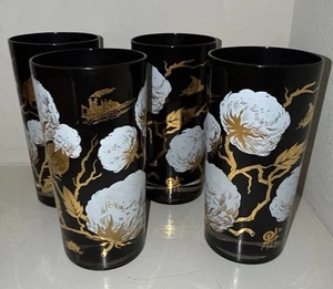 VTG 4 Culver Drinking Glasses - 22K Gold on Black - Cotton Plantation Very Rare - Picture 1 of 9