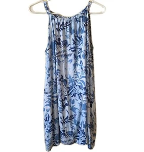 Vestido halter de lino floral C&C California para mujer M azul y blanco mezcla de lino - Imagen 1 de 22