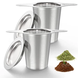 2 Pack Extra Fine Mesh Coffee Filter with Coaster Lid and Double-sided Handle - Picture 1 of 7