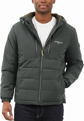LONDON FOG Men's Stretch Hooded Puffer Green X-Large Snow Coat Jacket - Image 1 of 4