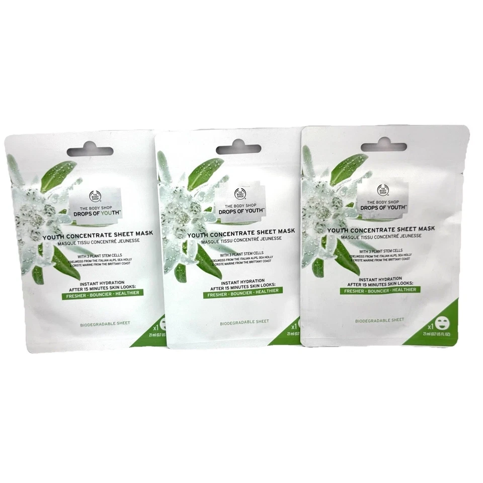 (3) THE BODY SHOP Drops Of Youth Concentrate Sheet Mask NEW DOY Edelweiss Set - Image 1 of 4