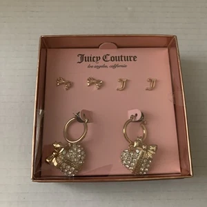 Juicy Couture Pave Heart Bows Dangling Hoop Earring & Studs NEW - Picture 1 of 2