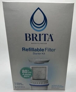 Brita Refillable Water Filtration Starter 1 Reusable Filter Shell and 3 Refills - Picture 1 of 4