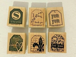 STAMPIN UP! Wood Rubber Stamp Set (6) TOO TERRIFIC TAGS Gift Tags - Picture 1 of 3
