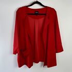 Ulla Popken Women's Open Face Cardigan Jacket in Bright Red w/ Pockets Sz 16/18