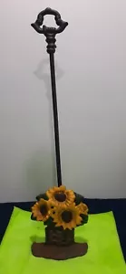 Vintage Cast Iron Sunflowers Door Stop with Long Handle 67cm Tall - Picture 1 of 9
