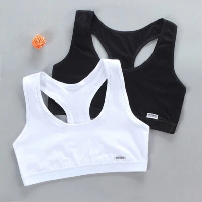 2Pcs Girls Teenage Kids Soft Cotton Sports Bra Underwear Seam Free Crop Top 9-14 - image 1 of 4