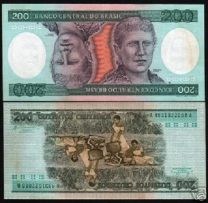 BRAZIL 200 CRUZEIROS P-199 1981 x 100 Pcs Lot BUNDLE PRINCESS UP & DOWN UNC NOTE - Picture 1 of 3