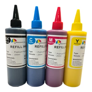 4x250ml Pigment Ink bottles for Canon Hp Epson Brother CISS refillable cartridge - Picture 1 of 3