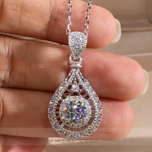 Colgante de lágrima de diamante de corte redondo VVS1 de 3 quilates acabado en oro blanco de 14 K cadena libre de 18 - Imagen 1 de 5