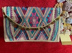 NWT Limited Edition Spangle Trimmed Striped Clutch - Picture 1 of 6