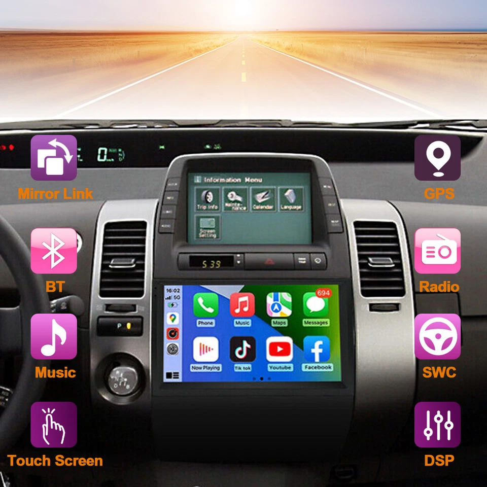 Android Autoradio Navi Carplay SWC WiFi 2+32GB für Toyota Prius MK2 2002-2009  - Bild 1 von 4