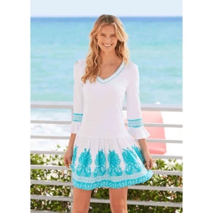 CABANA LIFE Women's Drop Waist Cover-Up Dress Blue/White Size M - Picture 1 of 9