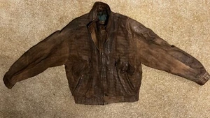 Vintage Adventure Bound Brown Leather Bomber Jacket Size Large Distressed - Picture 1 of 21