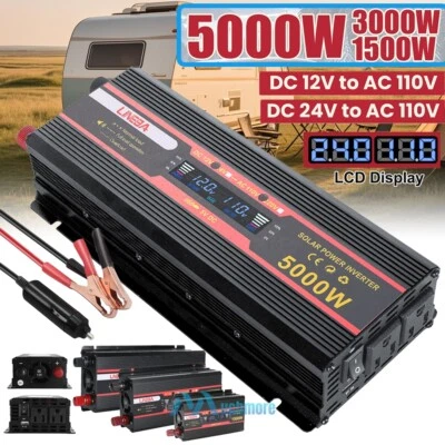5000W Car Power Inverter DC12V/24V to 110V LCD Sine Wave Home RV Solar Converter - Image 1 of 4