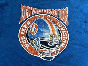 VTG 90s -NFL DENVER  BRONCOS -WESTERN AFC DIVISION-BLUE SWEATSHIRT-PRO PLAYER-M - Picture 1 of 8