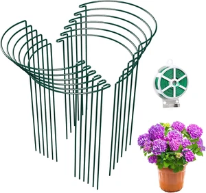 12 Pack Garden Plant Support Stakes, Half round Peony Cages and Supports, Metal - Picture 1 of 7