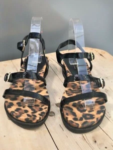 Designer Isbeluga Black Animal Print Leather Strap Sandals L UK 5 / US 7M Bnwob - Picture 1 of 10