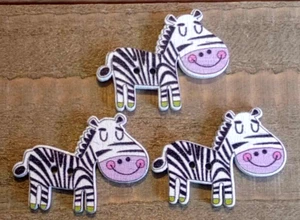 3 Zebra Sewing Buttons Crafting Wood 2 Hole 1 1/8" - Picture 1 of 2