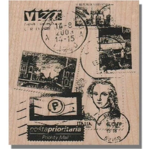 Wood Rubber Stamp, Postage Cancellation Background, Media,Collage, Words,Postage - Picture 1 of 2