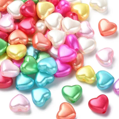200x  Plastic Pearl Sweet Heart Beads for Bracelet Necklace Jewelry Making Craft - Image 1 of 4