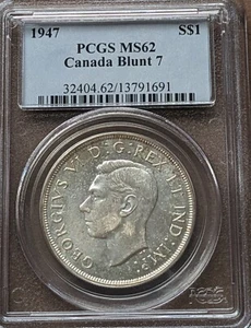 Canada 1947 Blunt 7 $1 Silver Dollar PCGS MS 62 - Picture 1 of 2