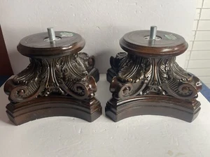 Intricate Carved Wooden Canopy Bed Bedpost Bases - Picture 1 of 6