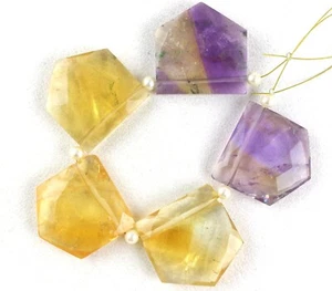 Fine Quality 1 Strand Natural Ametrine & Citrine Gemstone Faceted Pentagon Beads - Picture 1 of 4