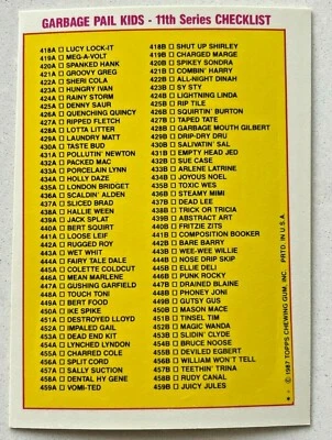 1987 GPK Topps Garbage Pail Kids 459a VomiTED Card LIGHT YELLOW CHECKLIST ERROR - Image 1 of 2