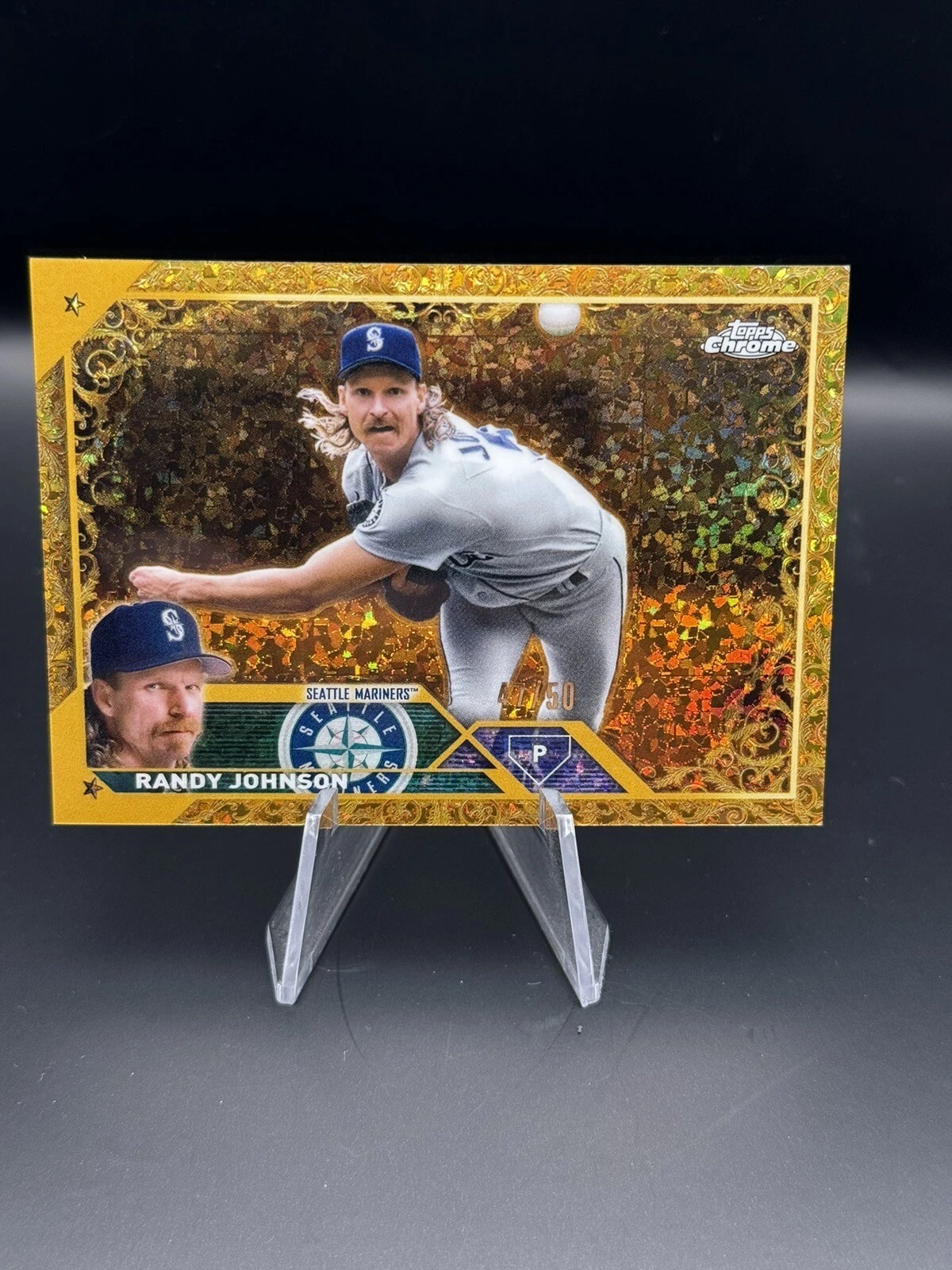 2023 TOPPS GILDED COLLECTION RANDY JOHNSON MINI-DIAMOND GOLD ETCH 47/50 Mariners