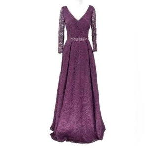 NWT JS Collections Embroidered Lace Long Sleeve V-neck Gown w/ Embellishments - Picture 1 of 6