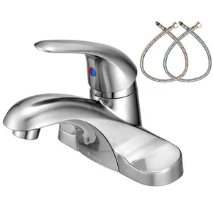 4 inch Centerset Single Handle Brushed Nickel Bathroom Faucet, Low Arc 3 Hole... - Picture 1 of 7