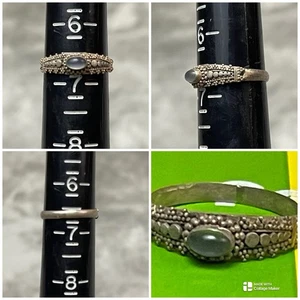 Vintage Sterling Silver Bead Band Oval Moonstone Ring Size 6.5 - Picture 1 of 10
