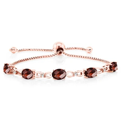 Brazalete de tenis de diamantes cultivados en laboratorio y granate de plata enchapado en oro rosa de 18 quilates Foto 1 de 4