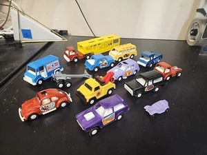 Lot of 12 Vtg Tootsietoy Cars Trucks Trailers Jeep Beetle Bronco Gremlin Monza - Picture 1 of 20